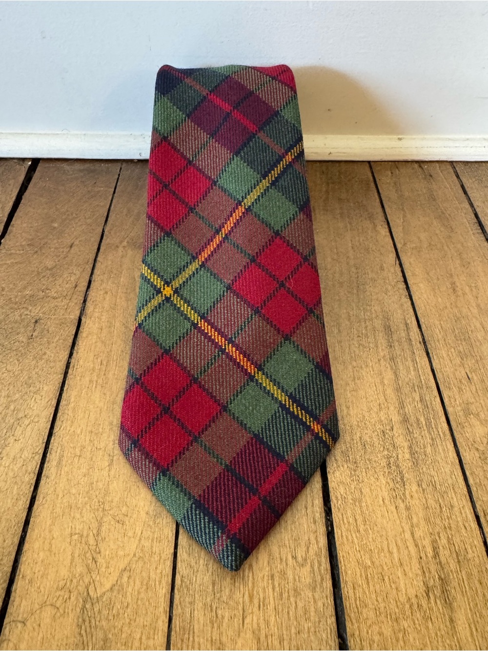 Vintage House of Edgar Scotland Wool Red and Green Tartan Plaid Tie